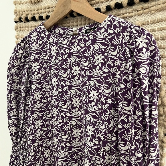 Maje Purple and White Floral Print Bishop Sleeve Sundress - Picture 4 of 14